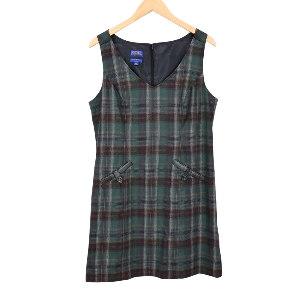 Pendleton Vintage 100% Virgin Wool Lined Dress Jumper Green Plaid Size 12 Petite